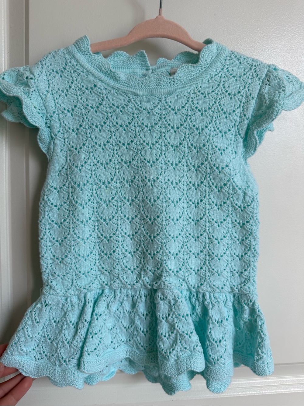 Janie and Jack Mint Green Crochet Peplum Top for Girls Size 5